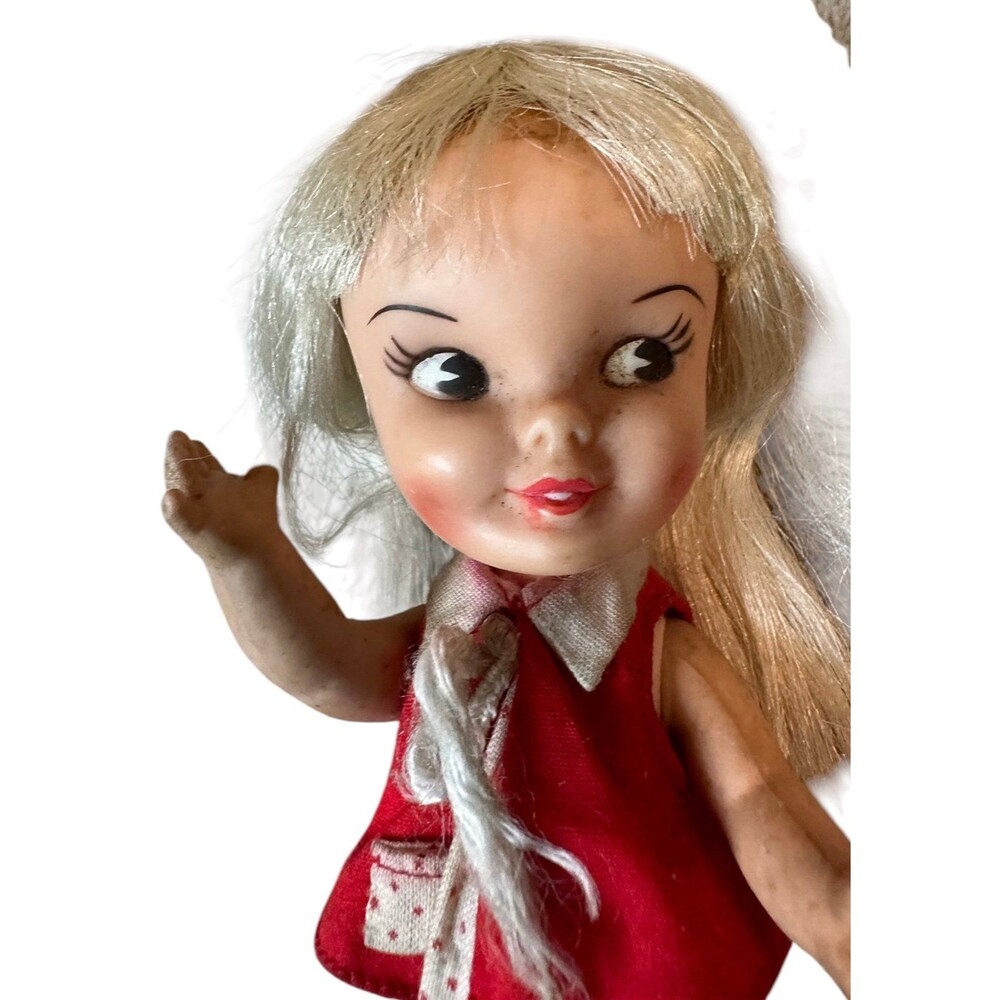Vintage Remco Heidi Pocketbook Doll Waving Arm Belly Button Red Dress